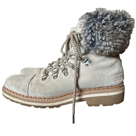 Sam Edelman Bowen Gray Suede Lace Up Faux Fur Trim Lug Sole Ankle Boots - 7 - Picture 3 of 11